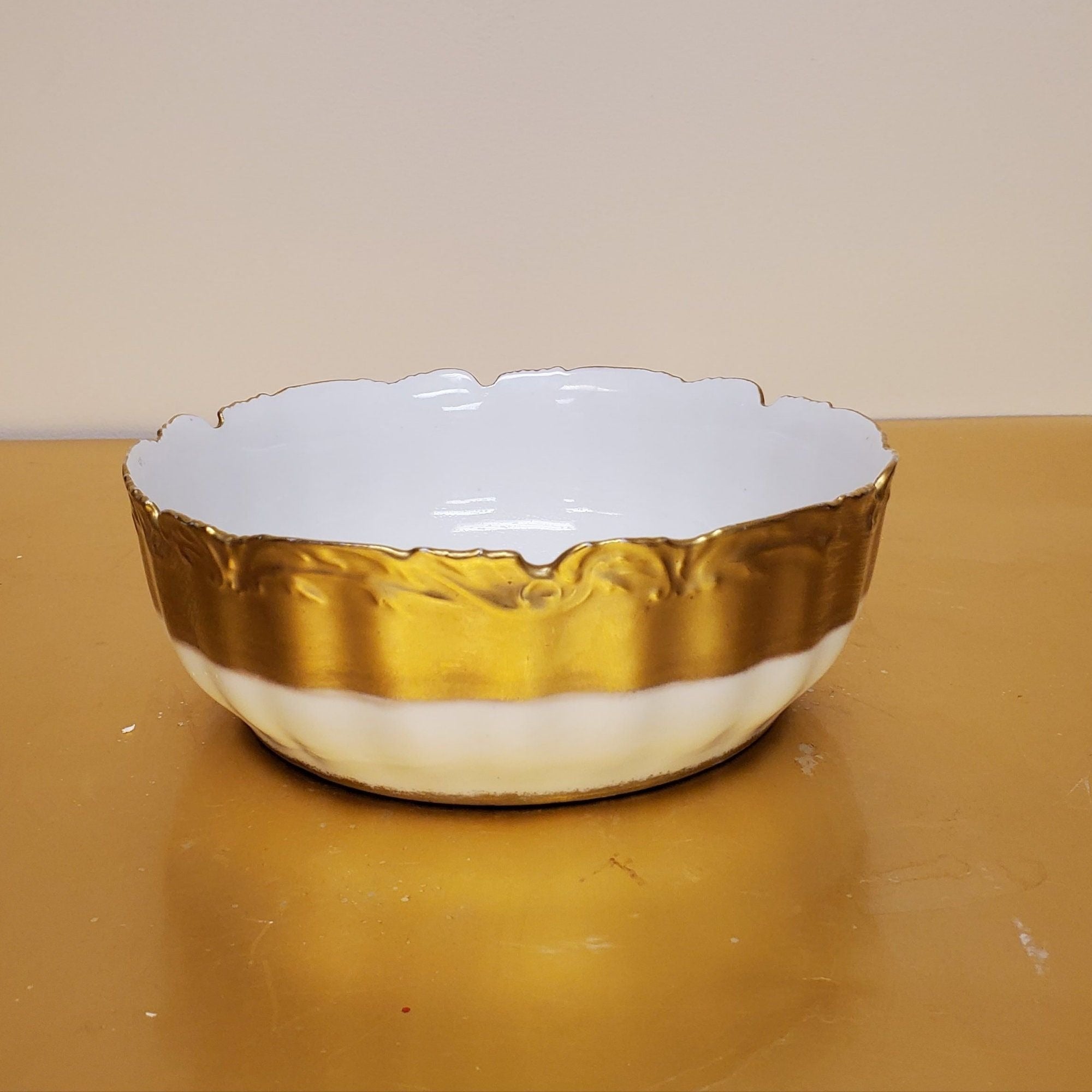 Antique Stunning LS&S Limoges Gold Gilt Large Porcelain Bowl